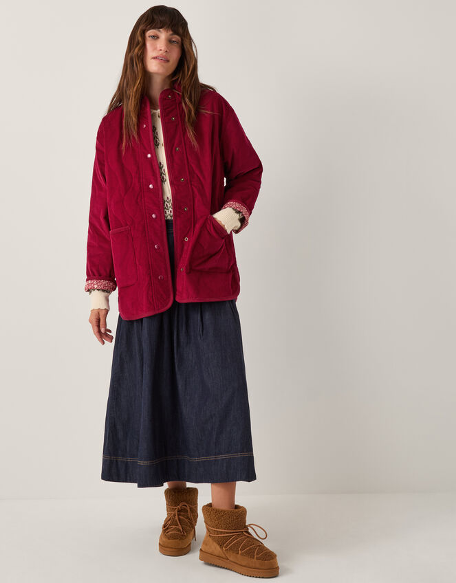 Mandy Corduroy Quilted Jacket, Red (BURGUNDY), large