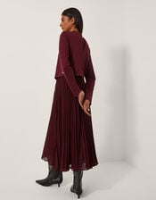Penny Long Sleeve Pleated Midi Dress, Purple (AUBERGINE), large