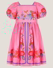 Aurelia Tropical Floral Puff Sleeve Dress, Pink (PINK), large