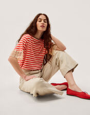 Sasha Stripe Linen Blend T-Shirt, Red (RED), large