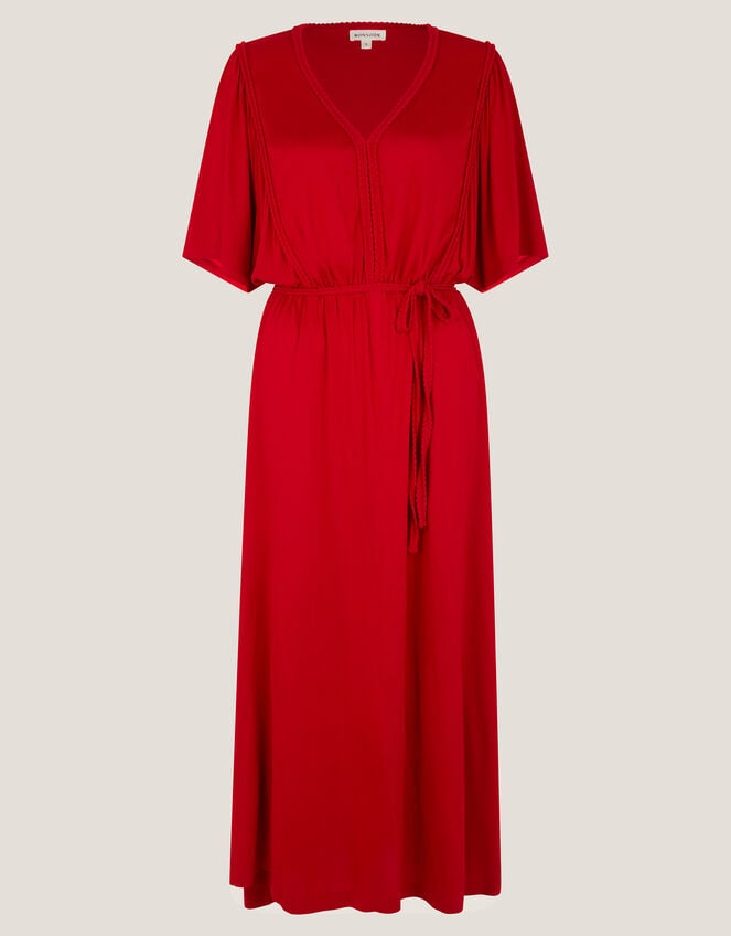 Paula Braided Jersey Midi Dress, Red (RED), large