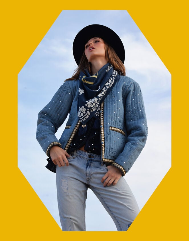 Wild Valentin Embellished Quilted Jacket, Blue (BLUE), large