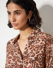 Arielle Leopard Print Shirt , Brown (BROWN), large