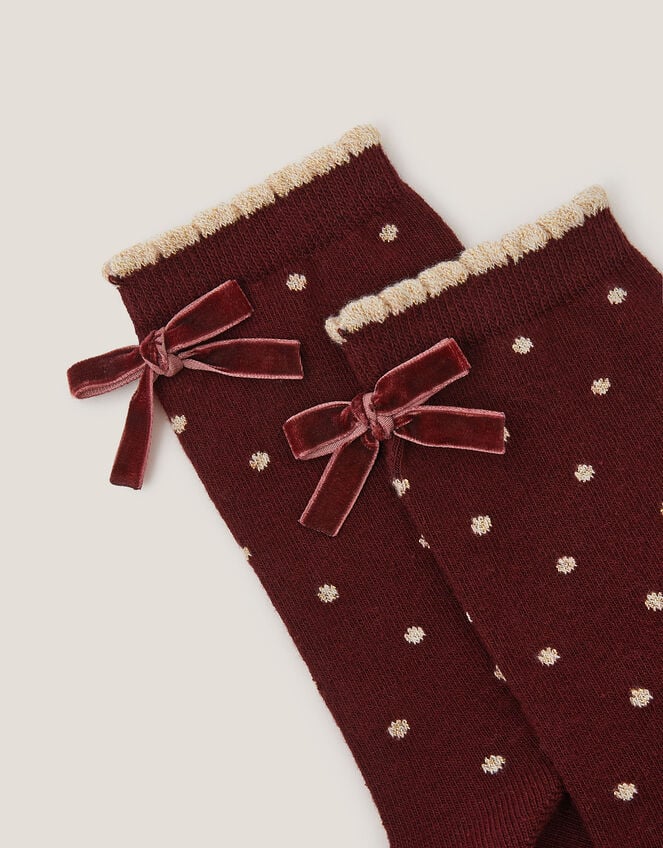 Glitter Spot Bow Socks, Red (BURGUNDY), large