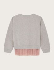Beaded Tulle Trim Sweatshirt, Grey (GREY), large