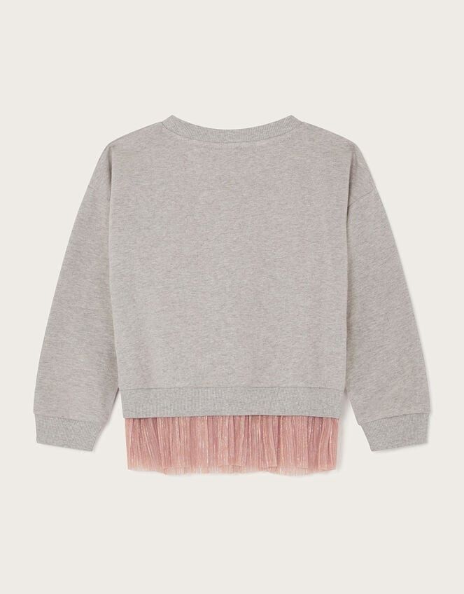 Beaded Tulle Trim Sweatshirt, Grey (GREY), large