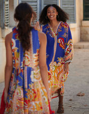 One Hundred Stars Rio Floral Linen Tunic Dress, Blue (BLUE), large