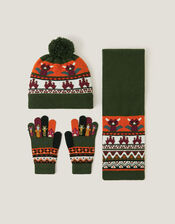 Dragon Novelty Hat Scarf & Gloves Set, Green (GREEN), large