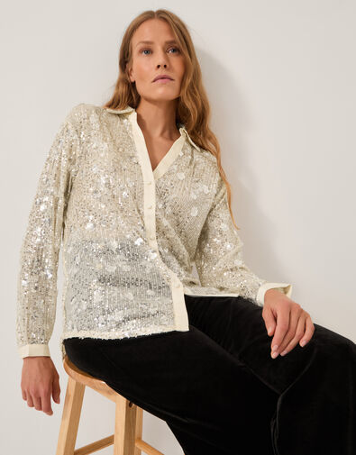 Seema Sequin Shirt, Silver (SILVER), large