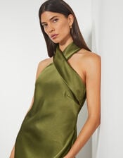 Jodie Halter Satin Maxi Dress, Green (KHAKI), large