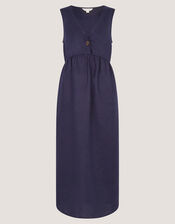Posey Sleeveless Linen Midi Dress, Blue (NAVY), large
