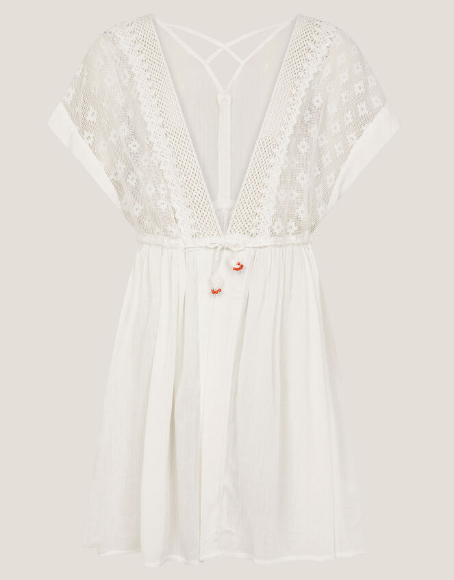 Crochet Kaftan Dress, White (WHITE), large