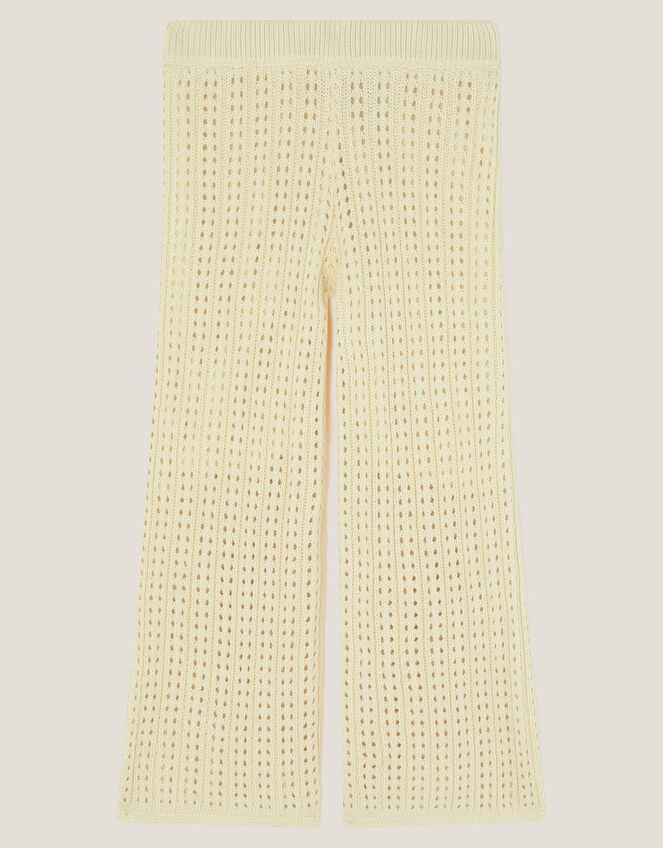 Embroidered Crochet Knit Trousers, Ivory (IVORY), large