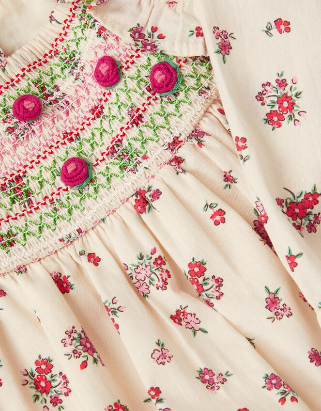 Baby Ditsy Floral Smock Dress, Ivory (IVORY), large