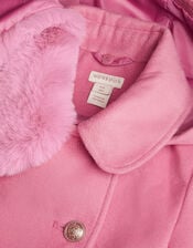 Natalia Faux Fur Collar Double-Breasted Coat, Pink (PINK), large