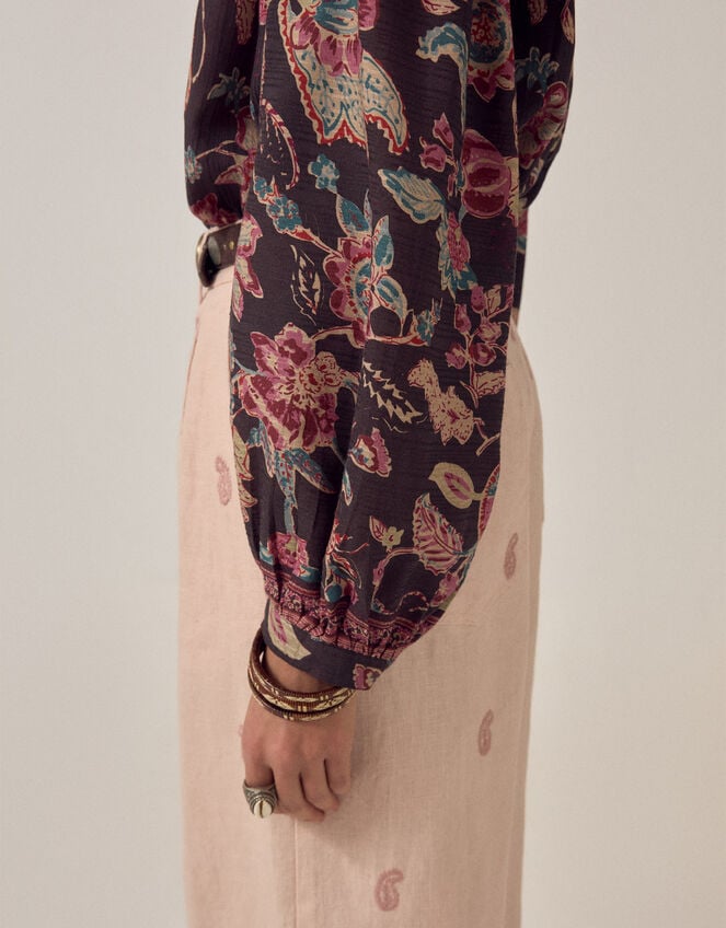 Maison Hotel Luna Paisley Print Blouse, Black (BLACK), large