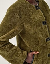 Lara Faux Fur Teddy Jacket, Green (KHAKI), large