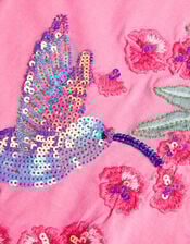 Hummingbird Embellished Frill T-Shirt, Pink (PINK), large