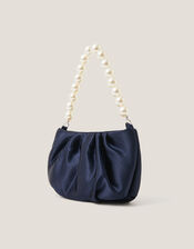 Pearl Strap Satin Party Bag, Blue (NAVY), large