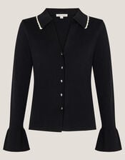 Bray Flute Sleeve Cardigan, Black (BLACK), large