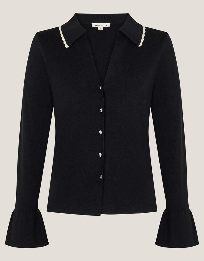 Bray Flute Sleeve Cardigan, Black (BLACK), large