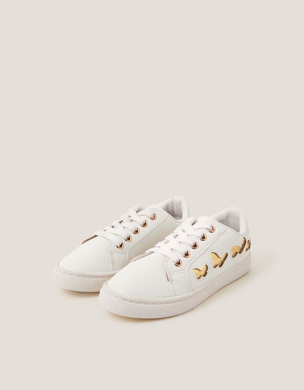 Metallic Butterfly Lace Up Trainers, Ivory (IVORY), large