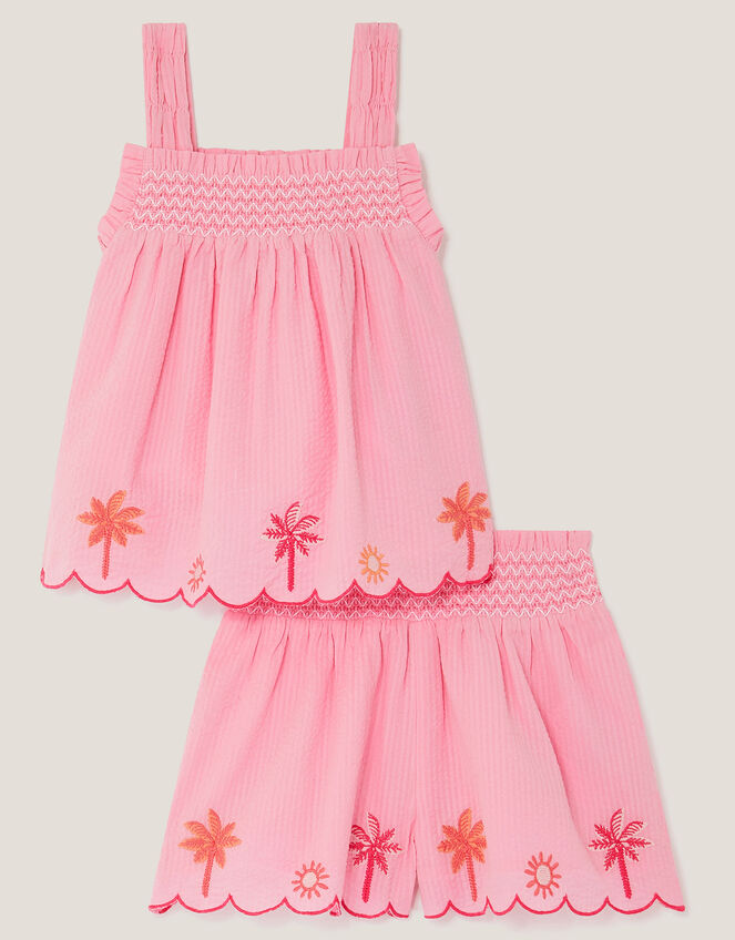 Palm Embroidered Top & Shorts Set, Pink (PINK), large