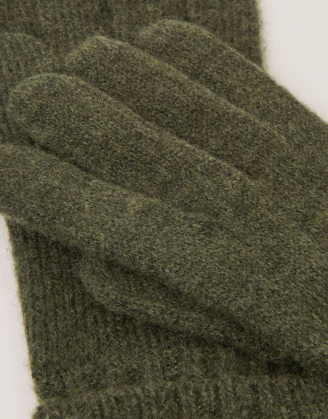 Aster Ribbed Cuff Gloves, Green (KHAKI), large