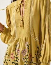 Heidi Floral Embroidered Tassel Blouse, Green (CHARTREUSE), large