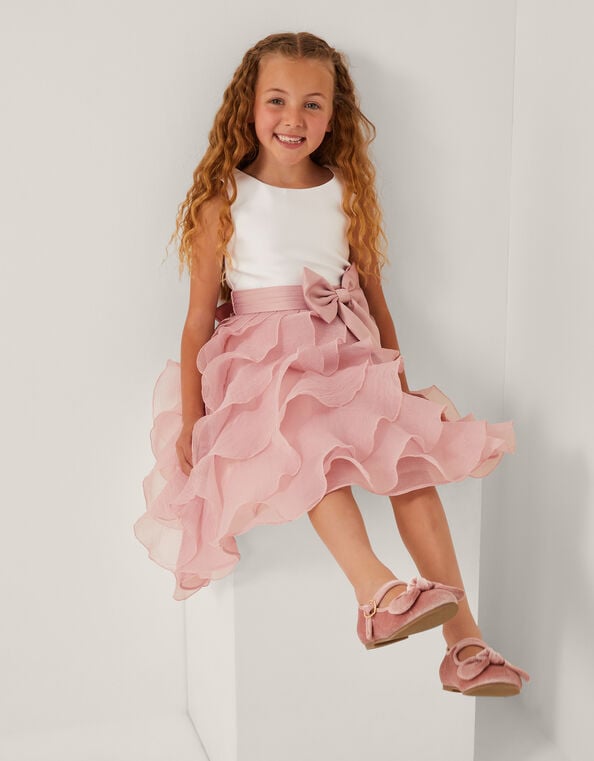 Cancan Sleeveless Bow Ruffle Dress, Pink (PINK), large