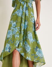 Eva Floral Wrap Midi Dress, Green (GREEN), large