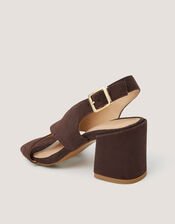 Cally Crossover Leather Block Heels , Brown (CHOCOLATE), large