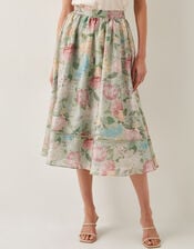 Agnes Floral Print Midi Skirt, Green (SAGE), large