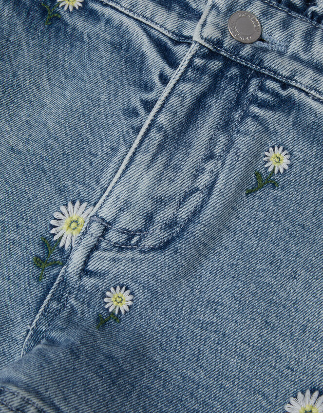 Daisy Embroidered Denim Shorts, Blue (BLUE), large