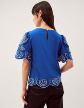 Keira Short Sleeve Embroidered Top, Blue (COBALT), large