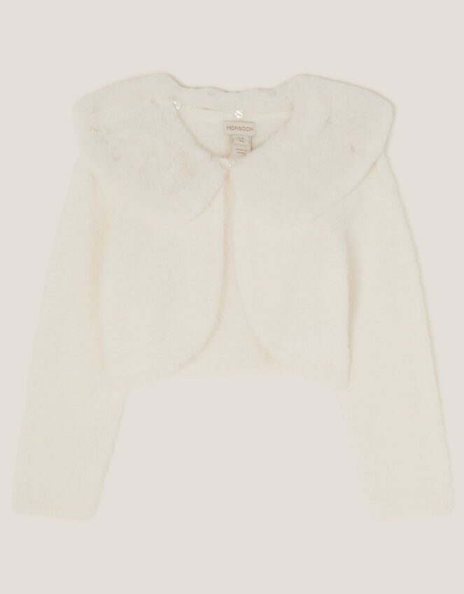 Faux Fur Collar Cardigan, Ivory (IVORY), large