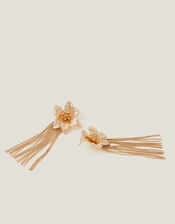 Floral Chain Tassel Drop Earrings, , large