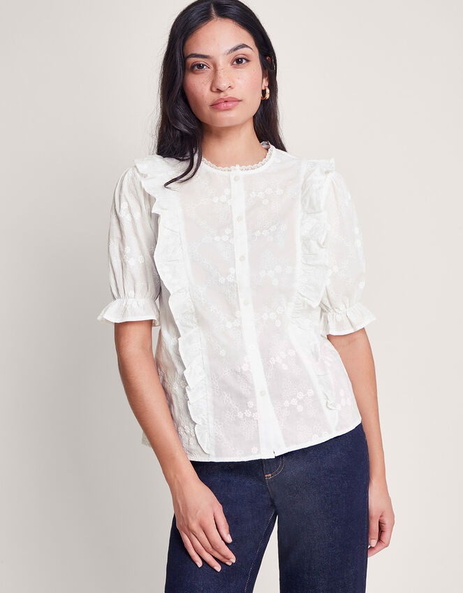 Iris Embroidered Blouse, White (WHITE), large