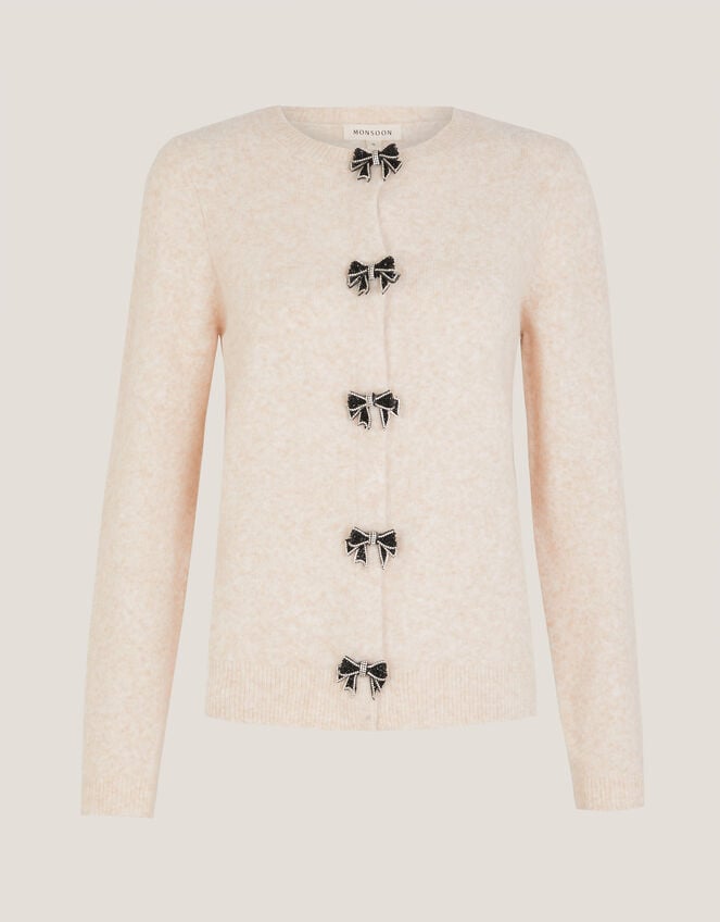 Bee Embellished Bow Cardigan, Ivory (IVORY), large