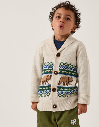 Bear Fair Isle Cardigan, Ivory (IVORY), large