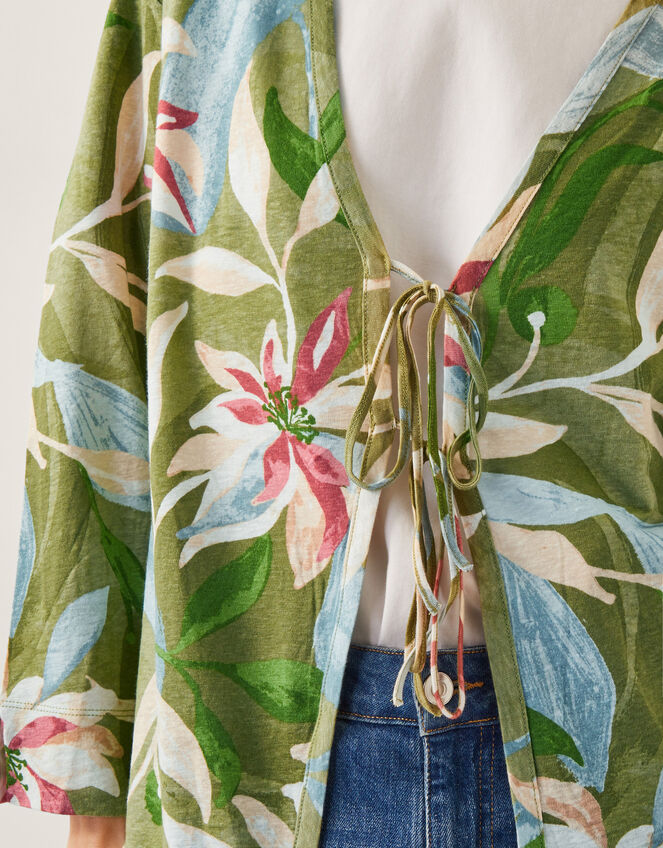 Piper Linen Blend Tie Top, Green (KHAKI), large