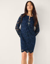Verina Velvet Lace Mini Dress, Blue (MIDNIGHT), large
