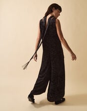 Clemence Gigi Velvet Burnout Palazzo Jumpsuit, Black (BLACK), large
