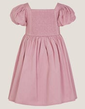 Floral Embroidered Puff Sleeve Dress, Purple (LILAC), large