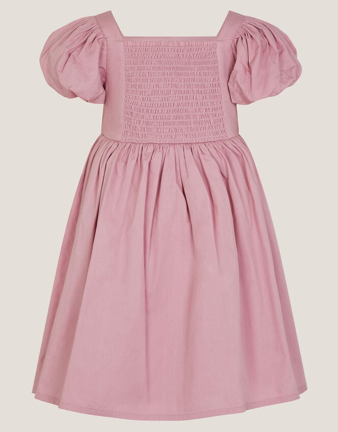 Floral Embroidered Puff Sleeve Dress, Purple (LILAC), large