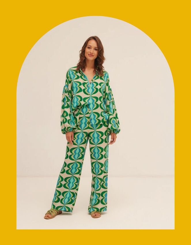 Sundress Coquelicot Printed Wide Leg Trousers, Green (GREEN), large