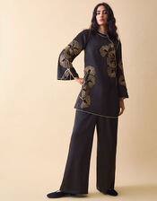 Clemence Alise Floral Embellished Mini Dress, Black (BLACK), large