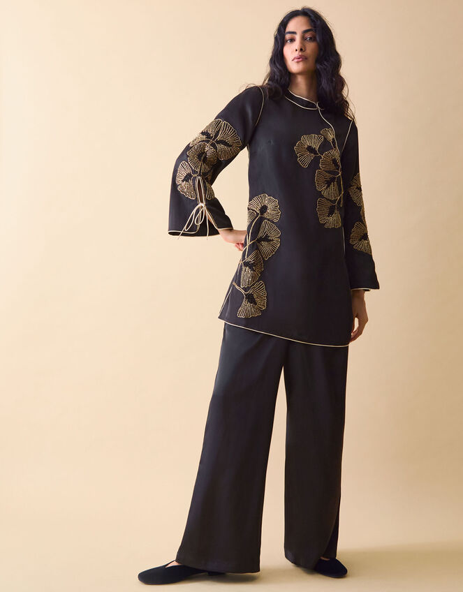 Clemence Alise Floral Embellished Mini Dress, Black (BLACK), large