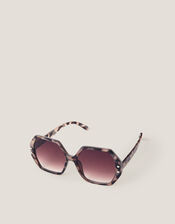 Oversized Hexagonal Sunglasses, Natural (NEUTRAL), large