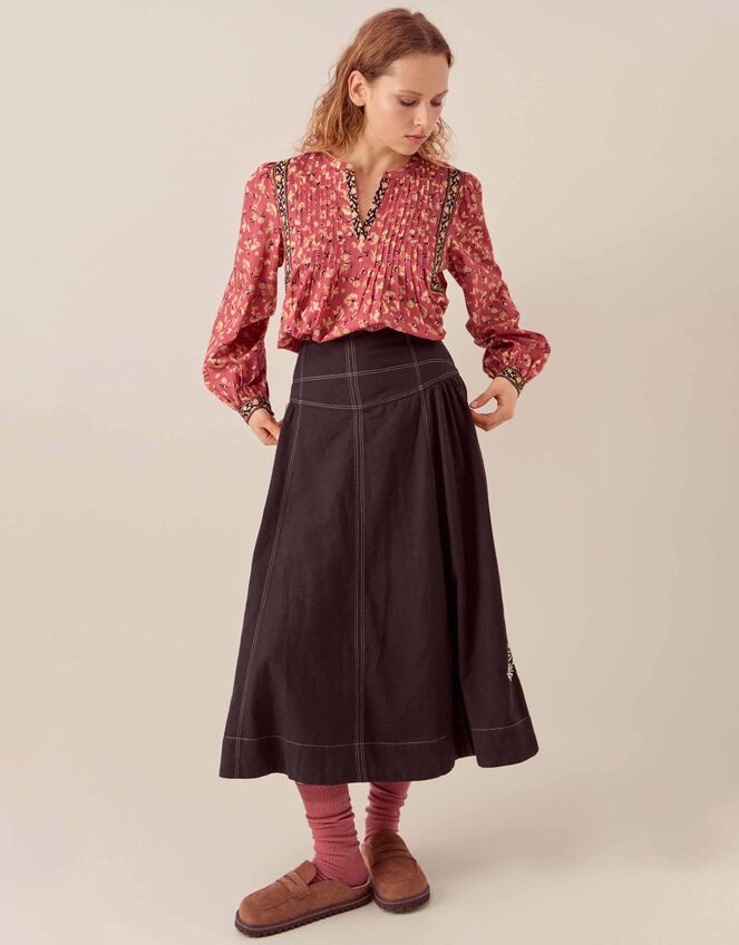 East Darney Pintuck Floral Blouse, Red (BERRY), large